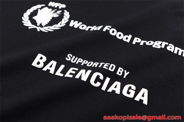   激安 メンズ Tシャツ ブラック 半袖 ロゴプリント WFP World Food Programme コラボ クルーネック カジュアル ストリート 夏人気 バレンシアガ コピー BALENCIAGA