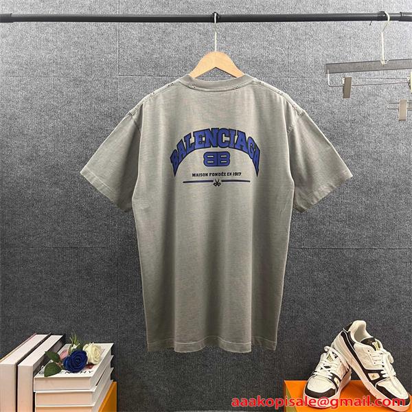 ブラック バレンシアガ コピー BALENCIAGA パープル グレー 半袖 ビッグロゴプリント BBロゴ バックプリント クルーネック ストリート カジュアル 夏人気