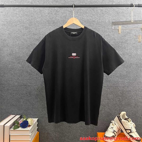 ブラック バレンシアガ コピー BALENCIAGA パープル グレー 半袖 ビッグロゴプリント BBロゴ バックプリント クルーネック ストリート カジュアル 夏人気