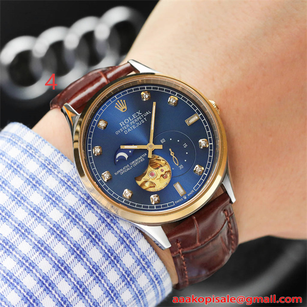 腕時計 メンズ ロレックス コピー ROLEX グリーン ブラック ゴールド ホワイト ブルー 自動巻き 機械式 スケルトン ムーンフェイズ風 レザーベルト 高級感  