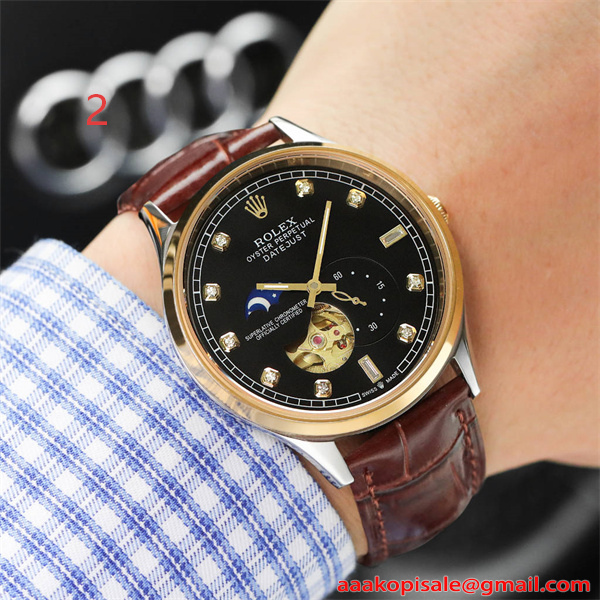 腕時計 メンズ ロレックス コピー ROLEX グリーン ブラック ゴールド ホワイト ブルー 自動巻き 機械式 スケルトン ムーンフェイズ風 レザーベルト 高級感  