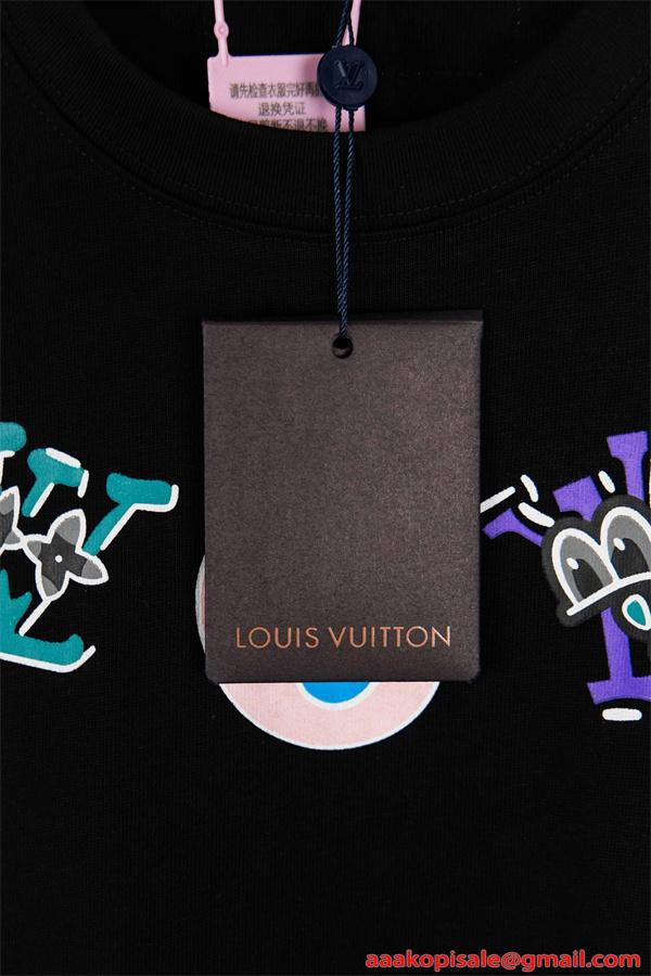  グラフィックロゴ ルイヴィトン コピー Louis Vuitton 半袖Tシャツ メンズ レディース カラフルプリント キャラクター調 クルーネック 