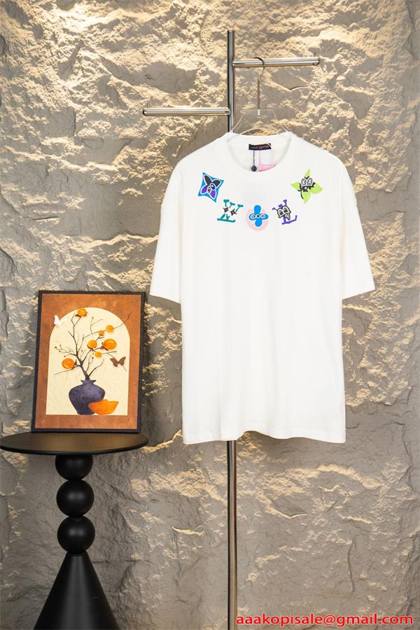  グラフィックロゴ ルイヴィトン コピー Louis Vuitton 半袖Tシャツ メンズ レディース カラフルプリント キャラクター調 クルーネック 