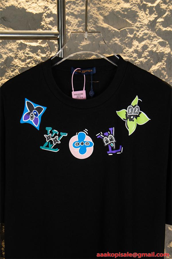  グラフィックロゴ ルイヴィトン コピー Louis Vuitton 半袖Tシャツ メンズ レディース カラフルプリント キャラクター調 クルーネック 