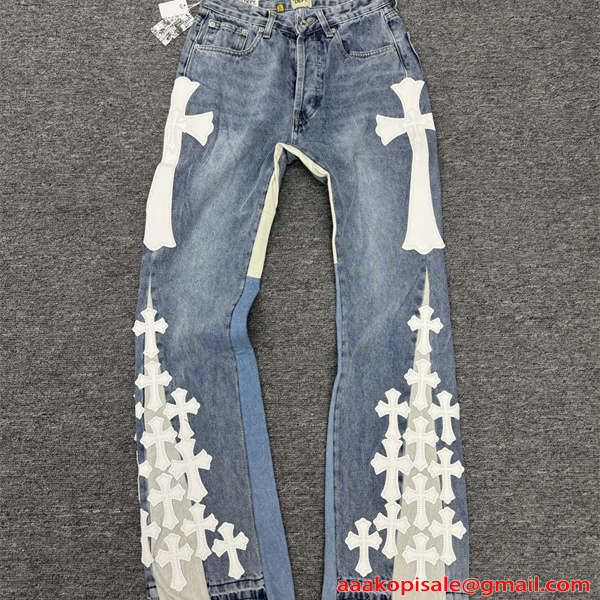 クロスデザイン パッチワーク ボトムス メンズ レディース ストレート ストリート クロムハーツ コピー CHROME HEARTS