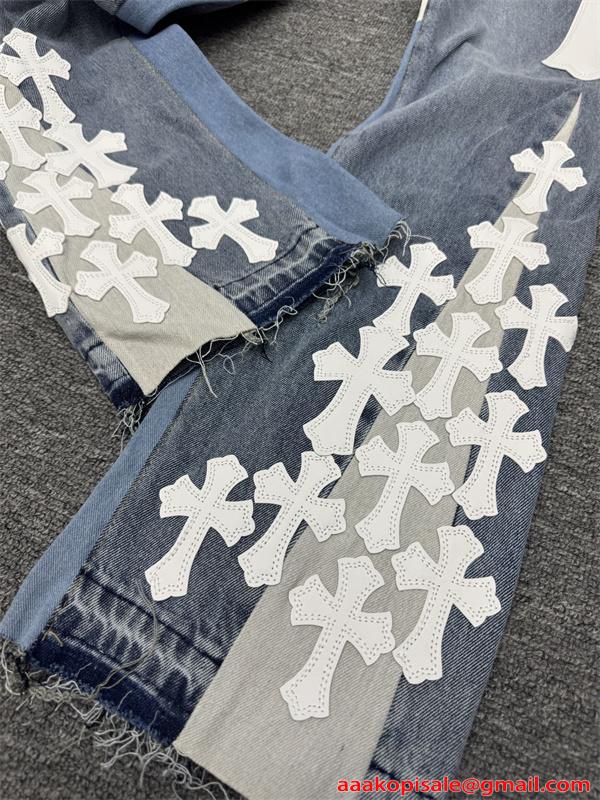  クロスデザイン パッチワーク ボトムス メンズ レディース ストレート ストリート クロムハーツ コピー CHROME HEARTS