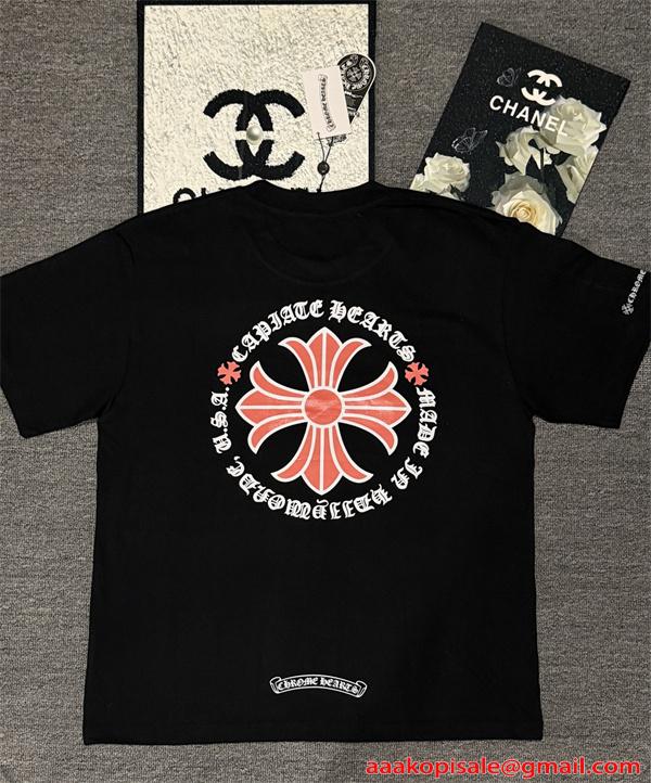 半袖Tシャツ クロスロゴ レッドプリント バックプリント ビッグシルエット ユニセックス クロムハーツ コピー CHROME HEARTS