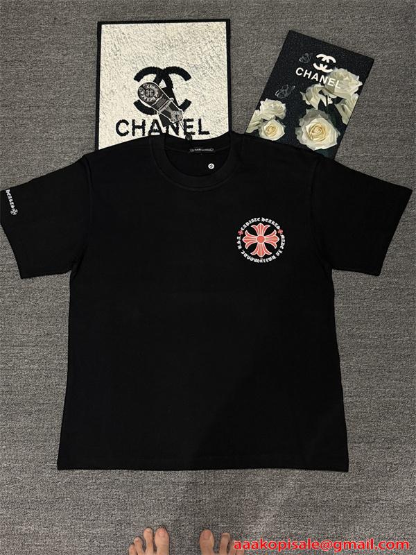 半袖Tシャツ クロスロゴ レッドプリント バックプリント ビッグシルエット ユニセックス クロムハーツ コピー CHROME HEARTS