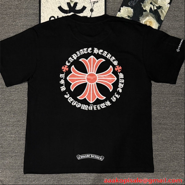 半袖Tシャツ クロスロゴ レッドプリント バックプリント ビッグシルエット ユニセックス クロムハーツ コピー CHROME HEARTS