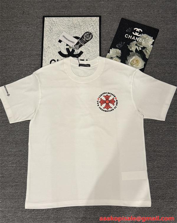 半袖Tシャツ クロスロゴ レッドプリント バックプリント ビッグシルエット ユニセックス クロムハーツ コピー CHROME HEARTS