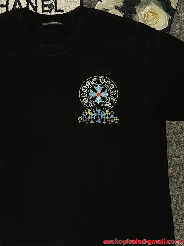クロスプリント Tシャツ  クロムハーツ コピー CHROME HEARTS メンズ レディース 半袖トップス カラークロス ロゴデザイン ストリート