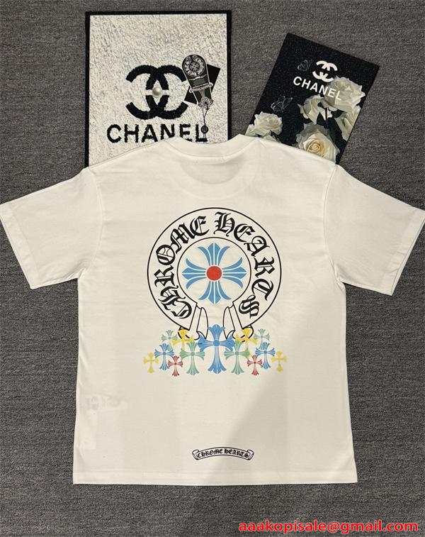 クロスプリント Tシャツ  クロムハーツ コピー CHROME HEARTS メンズ レディース 半袖トップス カラークロス ロゴデザイン ストリート