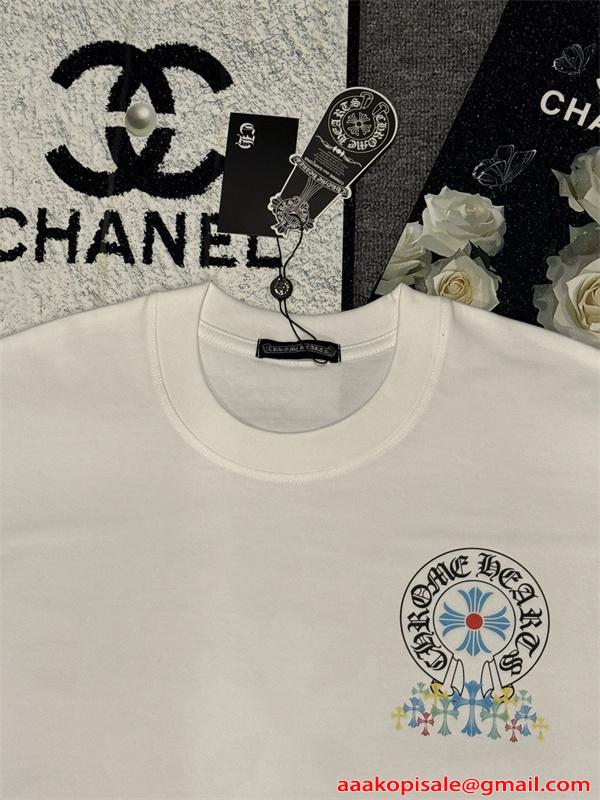 クロスプリント Tシャツ  クロムハーツ コピー CHROME HEARTS メンズ レディース 半袖トップス カラークロス ロゴデザイン ストリート