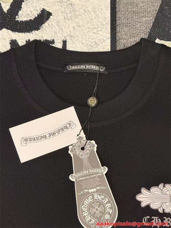  Tシャツ メンズ 半袖トップス フローラルデザイン ワンポイント 背面プリント クロムハーツ コピー CHROME HEARTS