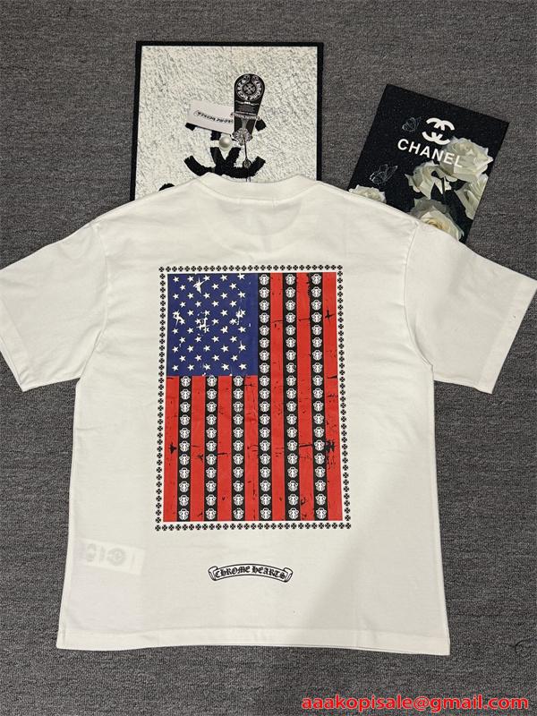 Tシャツ 星条旗クロス バックプリント USAロゴ オーバーサイズ ストリート クロムハーツ コピー CHROME HEARTS