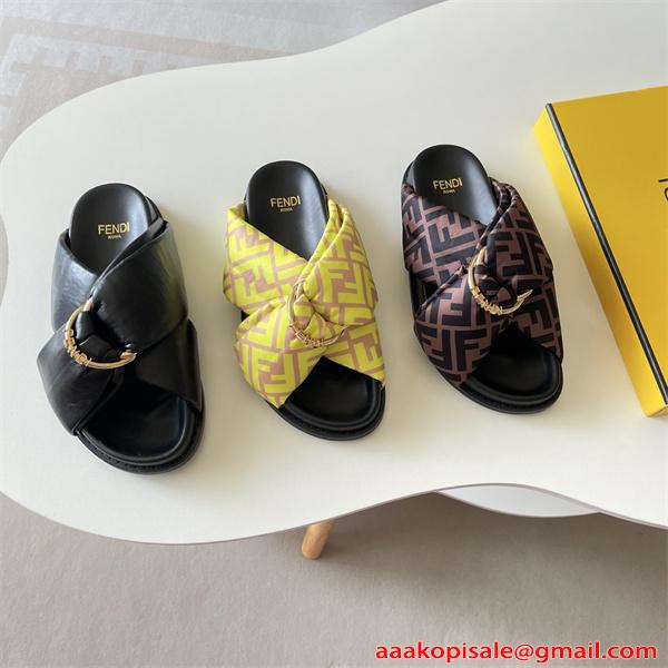  クロスストラップ ロゴ柄 フラット サンダル 夏用 スリッパ フェンディ コピー FENDI