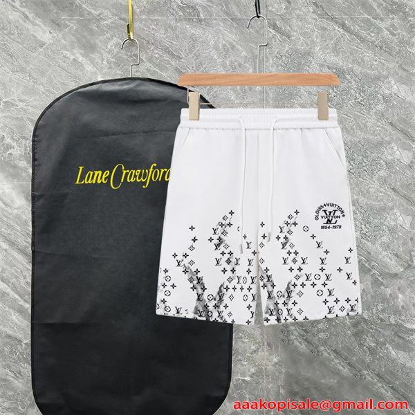 激安 メンズ ルイヴィトン コピー LOUIS VUITTON ショートパンツ モノグラムプリント 刺繍ロゴ 夏用 カジュアル 軽量 ハーフパンツ