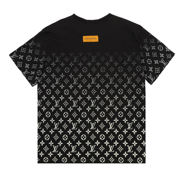  メンズ 半袖Tシャツ モノグラム総柄 ゴールドラインアート クルーネック 夏向け ルイヴィトン コピー LOUIS VUITTON