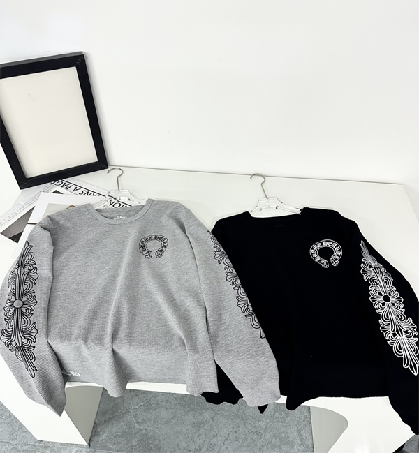  メンズ 長袖Tシャツ 十字架刺繍 ブラック グレー クロムハーツ コピー Chrome Hearts