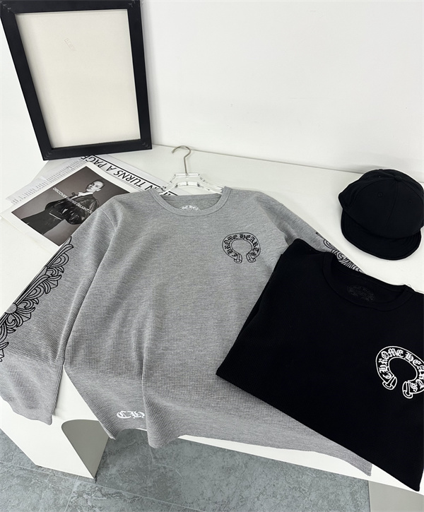  メンズ 長袖Tシャツ 十字架刺繍 ブラック グレー クロムハーツ コピー Chrome Hearts