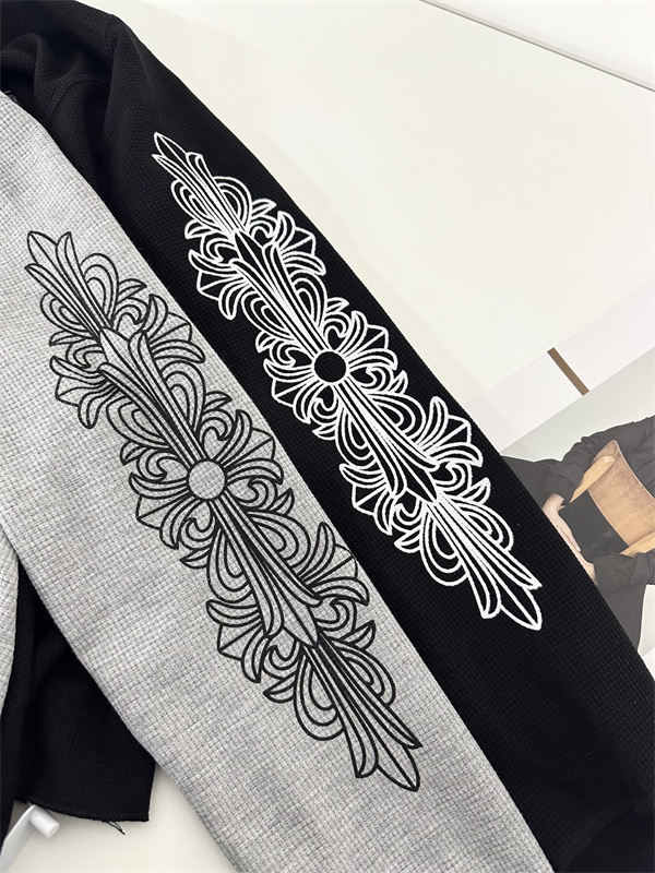  メンズ 長袖Tシャツ 十字架刺繍 ブラック グレー クロムハーツ コピー Chrome Hearts