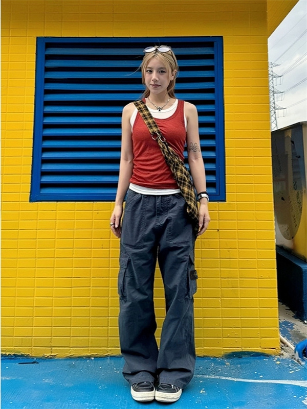 ダークネイビー カーゴパンツ  ストーンアイランド コピー Stone Island サイドロゴパッチ ワイドストレート
