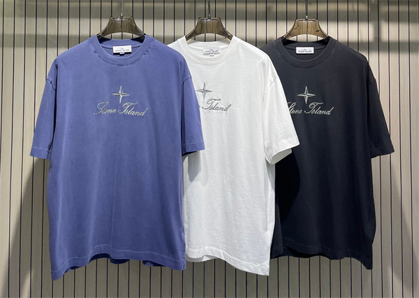 3カラー 半袖Tシャツ ストーンアイランド コピー  センターロゴプリント クルーネック Stone Island