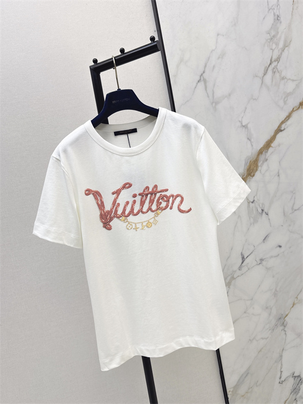 ルイヴィトン風 Louis Vuittonスタイル ロゴ刺繍Tシャツ 半袖 レディース 上品デザイン シンプル カジュアル 高級感 コットン素材