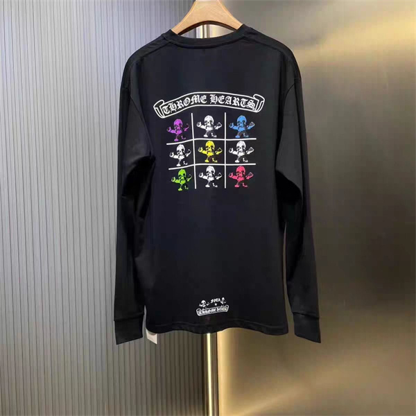 クロムハーツ風 長袖Tシャツ スカルプリント カラフルロゴ バックプリント ストリート系 オーバーサイズ ユニセックス