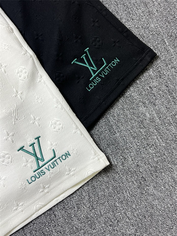 ブラック モノグラム柄 ショートパンツ Louis Vuitton 裾LVロゴ刺繍 ルイヴィトン コピー ウエストドローコード 総柄デザイン