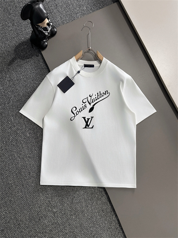 ロゴプリント カットソー Louis Vuitton センターLV ルイヴィトン コピー モノトーン 半袖Tシャツ ベーシックシルエット