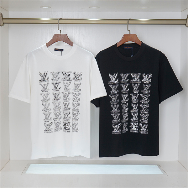 フロントLVグラフィック 半袖Tシャツ Louis Vuitton ホワイト ブラック ルイヴィトン コピー クルーネック ロゴプリント