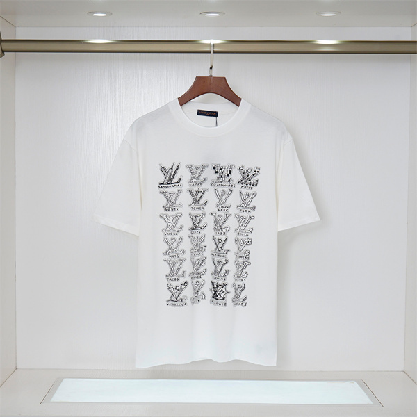フロントLVグラフィック 半袖Tシャツ Louis Vuitton ホワイト ブラック ルイヴィトン コピー クルーネック ロゴプリント