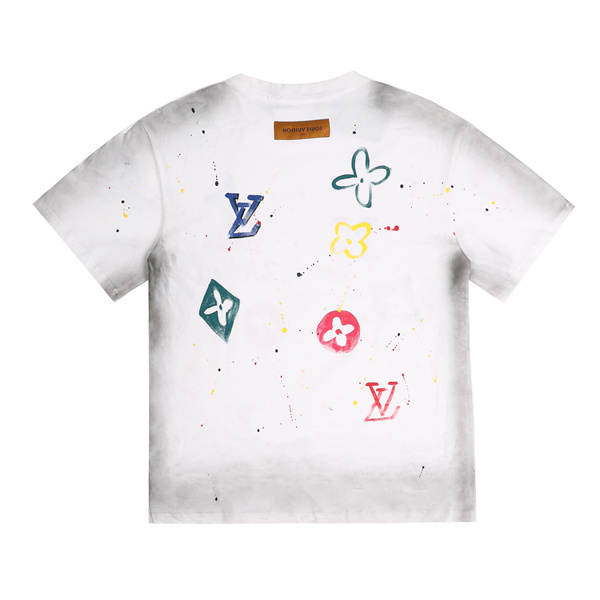 ペイントスプラッシュ 半袖Tシャツ Louis Vuitton マルチカラーLVプリント ルイヴィトン コピー ブラック ホワイト クルーネック