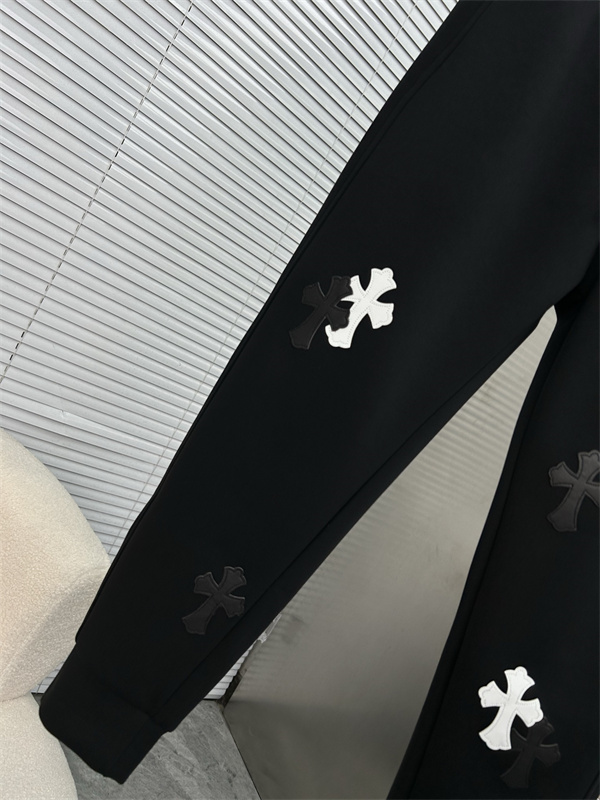 ブラック イージーパンツ Chrome Hearts ダブルクロスワッペン クロムハーツ コピー ドローコードウエスト サイドポケット ジョガーシルエット