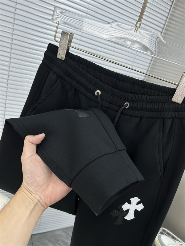 ブラック イージーパンツ Chrome Hearts ダブルクロスワッペン クロムハーツ コピー ドローコードウエスト サイドポケット ジョガーシルエット