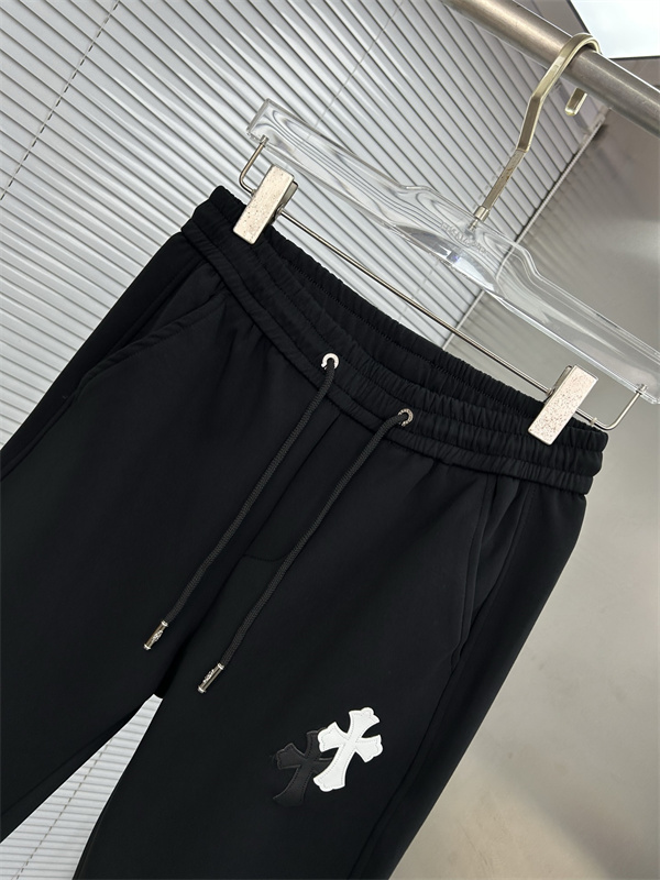 ブラック イージーパンツ Chrome Hearts ダブルクロスワッペン クロムハーツ コピー ドローコードウエスト サイドポケット ジョガーシルエット