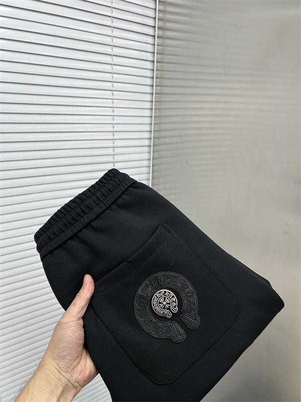 ブラック イージーパンツ Chrome Hearts ダブルクロスワッペン クロムハーツ コピー ドローコードウエスト サイドポケット ジョガーシルエット