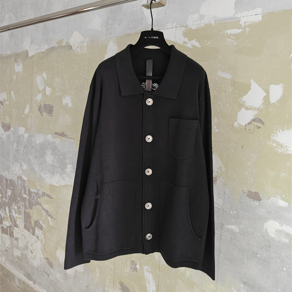 ブラック 襟付きカーディガン Chrome Hearts バックゴシックロゴ クロムハーツ コピー クロスパッチ フロントボタン ポケット付き