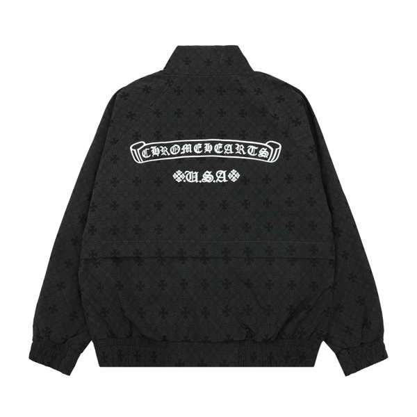 ロス総柄 ブルゾン Chrome Hearts ネイビー ブラック クロムハーツ コピー スナップボタン スタンドネック バックU.S.Aロゴ