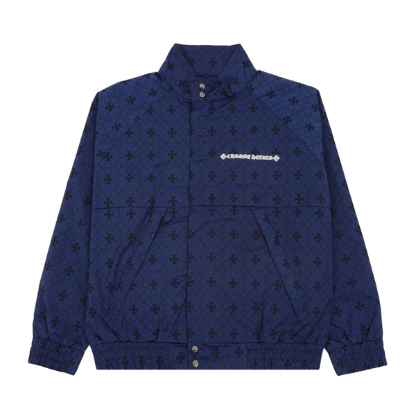 ロス総柄 ブルゾン Chrome Hearts ネイビー ブラック クロムハーツ コピー スナップボタン スタンドネック バックU.S.Aロゴ