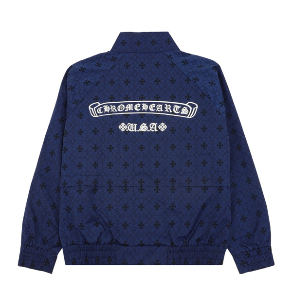 ロス総柄 ブルゾン Chrome Hearts ネイビー ブラック クロムハーツ コピー スナップボタン スタンドネック バックU.S.Aロゴ