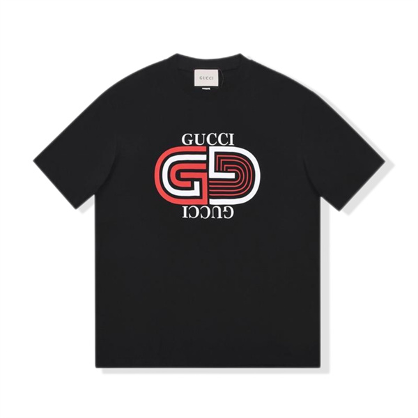  アイボリー 半袖Tシャツ GUCCI マルチカラーGGプリント グッチ コピー フロントロゴ クルーネック 無地バックデザイン