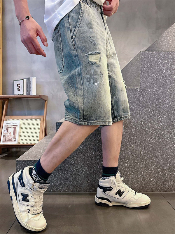 ラックデニム ショートパンツ Chrome Hearts クロスパッチ装飾 クロムハーツ コピー カットオフ裾 レッドホワイト ワイドポケット