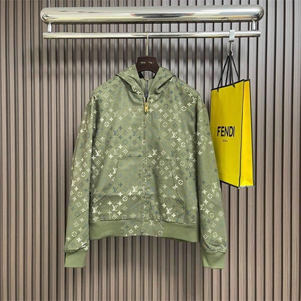 LOUIS VUITTON 総柄デザイン ジップアップパーカー ルイヴィトン スーパーコピー メンズ フーディー カジュアル
