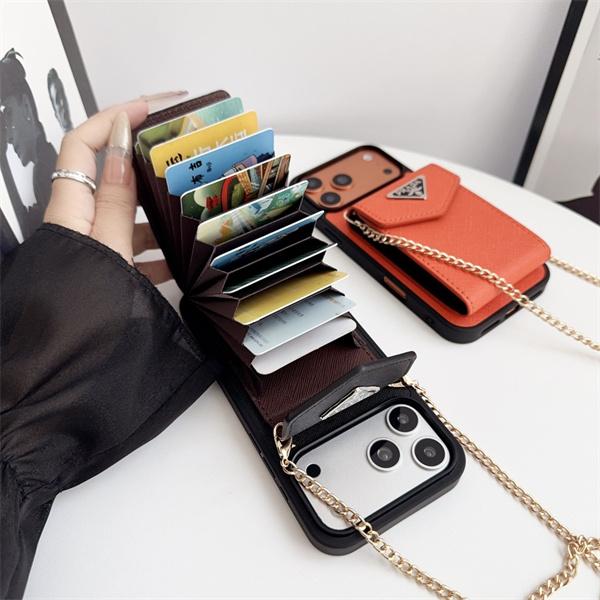 スマホケース チェーン付き PRADA ミニバッグ風 カードポケット付き プラダ コピー レディース