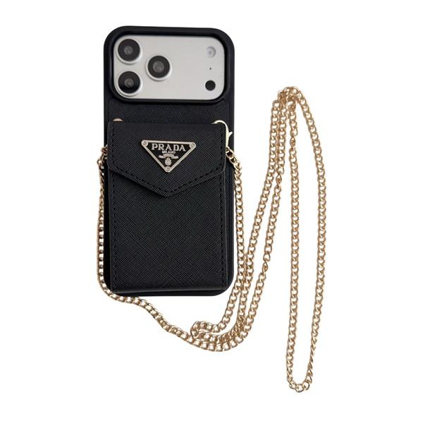 スマホケース チェーン付き PRADA ミニバッグ風 カードポケット付き プラダ コピー レディース