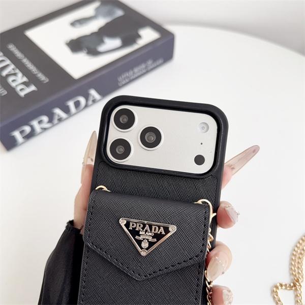 スマホケース チェーン付き PRADA ミニバッグ風 カードポケット付き プラダ コピー レディース