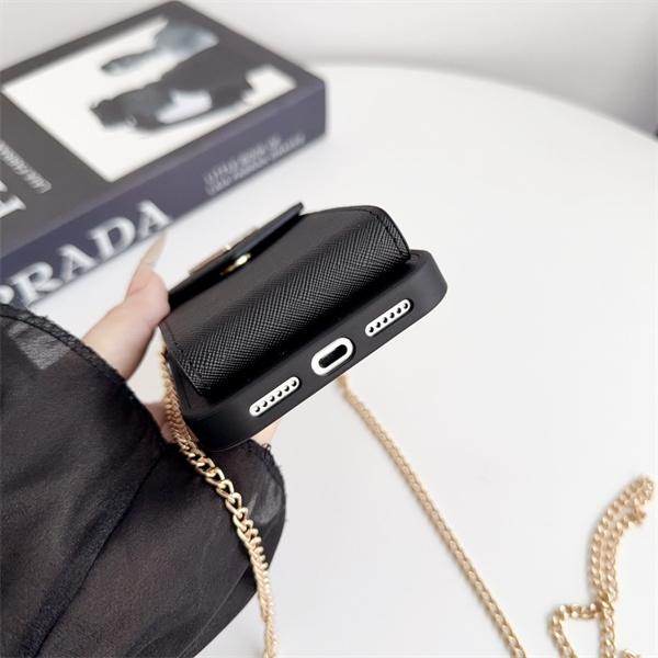 スマホケース チェーン付き PRADA ミニバッグ風 カードポケット付き プラダ コピー レディース
