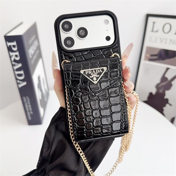 スマホケース チェーン付き PRADA ミニバッグ風 カードポケット付き プラダ コピー レディース